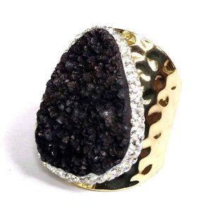 Mens Black Drusy Agate Cocktail Dinner Ring 51.65 carats Adjustable Brass Band